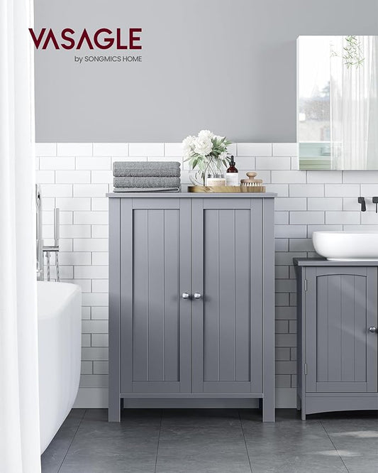 VASAGLE Bathroom Floor Storage Cabinet, Bathroom Storage Unit with 2 Adjustable Shelves, Bathroom Cabinet Freestanding, 11.8 x 23.6 x 31.5 Inches, Dove Gray UBCB060P36