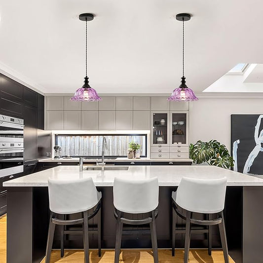 HDDFL Glass Pendant Lights Modern Pendant Lighting Fixtures Hanging Lamp for Kitchen Island Bedroom Dining Room Coffee Shop Hallway Black and Purple