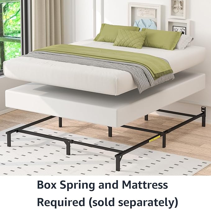 Amazon Basics Metal Bed Frame, 9-Leg Support Base for Box Spring and Mattress, King-Size, Tool-Free Easy Assembly, 79.6" x 76" x 7", Black