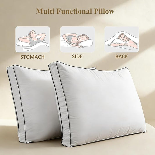DOWNCOOL Goose Down Bed Pillows King Size Set of 2, Pillow Soft Support for Side, Back or Stomach Sleepers, for Better Sleep Experience, White 20" x 36"