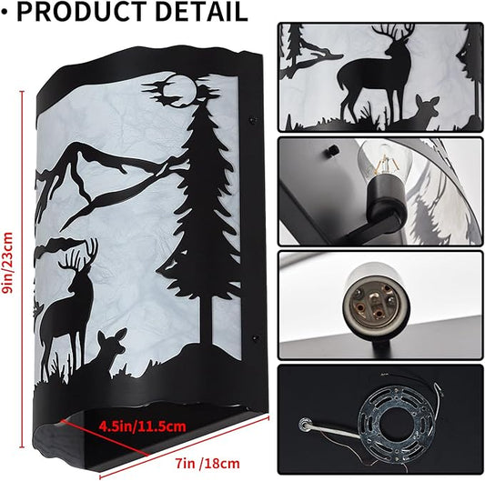 Farmhouse Deer Wall Sconce Light with Shade, E26 Base – Small Modern Rustic Wall Lamp Fixture for Bedroom, Living Room, Hallway, Stairway, Headboard, Porch, or Cabin -9 H* 7W*4.5 D(in)