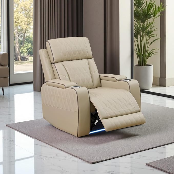 A Ainehome Reclining Sectional Sofa Set with USB Chargers, Leather Living Room Set, L Shaped Recliner Couch with 4 Recliner Seats/Storage Console for Living Room/Office/Home Theather(C-Beige)