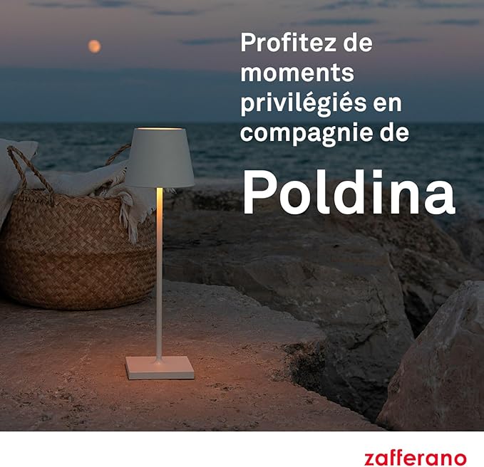 Zafferano Poldina Pro LED Table Lamp (Red) Touch On/Off, Touch Dimmable, Powder Coated Aluminum, IP54 Protection, Indoor/Outdoor, Contact Charging Base, USA Plug, A++ Energy Efficiency