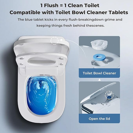 Smart Toilet with Bidet Built In & Foam Shield, Supports Cleaning Tablets, Auto Open/Close, Built-in Tank, Foot Sensor Flush, Heated Seat, Warm Dryer, One Piece Elongated Toilet (ZYC8A)