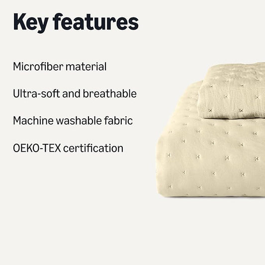 Amazon Basics Brushed Microfiber Quilt Set, Extra Soft with Natural Texture, 2-Piece, Twin/Twin XL, Beige