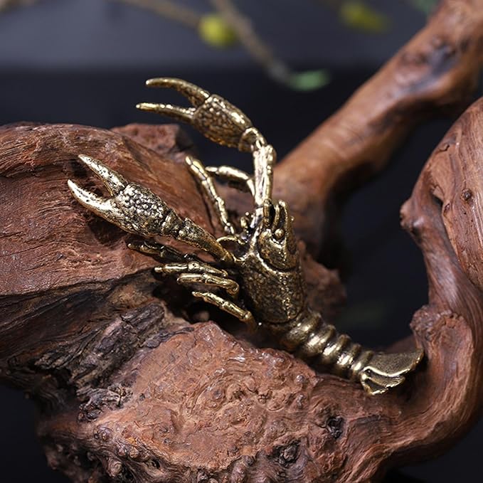 Crayfish Figurine, Solid Brass Lobster Figurine Brass Animal Figurines Desktop Statue Collectibles Copper Decorative Objects Home Decor Office Home and Shelf Decorations