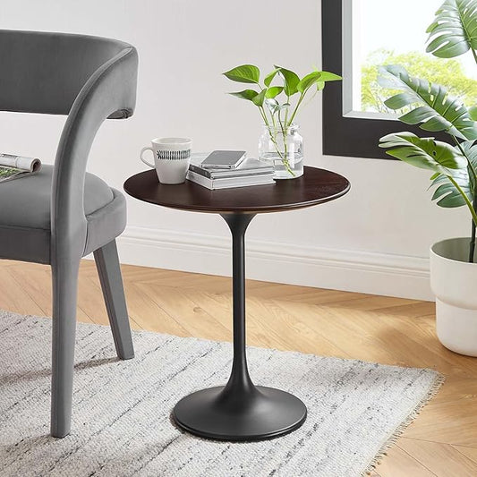 Modway Lippa Round 20" Wood Grain Mid-Century Modern Side Table, Black Cherry