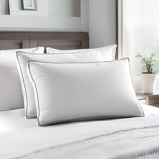 Blue Ridge Home Fashions Medium Soft Bed Pillows Queen Size Set of 2, 400 Thread Count 100% Cotton, Never Go Flat Down Alternative Gusseted Support Pillow for Back or Side Sleepers, Standard, White