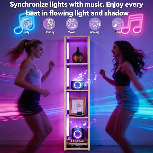RGBCW Floor Lamp, Smart Modern Floor Lamp with Music Sync, Color Changing Corner Display Shelf Lamp, Standing Lamp with Shelves for Living Room and Bedroom, Office, Home Décor