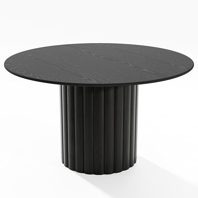 Casaphoria 52" Round Dining Table, Modern Wood Kitchen Table with Wide Column Pedestal Base for Living Room & Dining Room, Easy Assembly Farmhouse Furniture for 4-6, Black