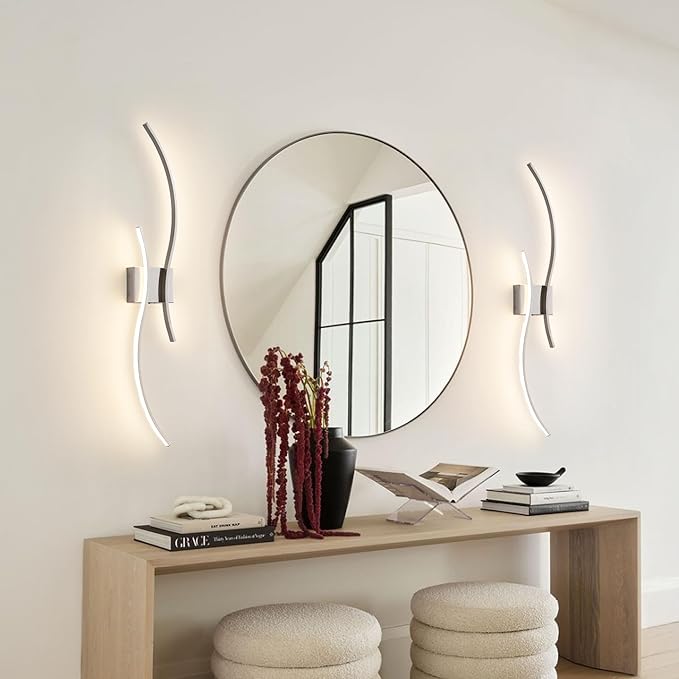 Battery Operated Wall Sconces Set of Two with Remote Control, Battery Wall Light, Stepless Colors 3000K-6000K & Dimming, Nickel Rechargeable Wall Sconces for Living Room, Hallway, Bedroom, 39.3 Inch