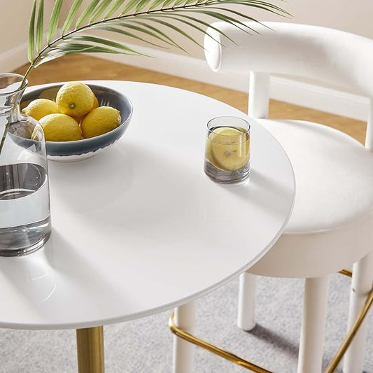 Modway Lippa 28" Mid-Century Modern Bar Table with Round White Top and Gold Pedestal Base