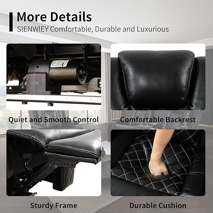 Power Leather Recliner Sofa Set with LED Light,Reclining Loveseat and Chair Set with USB,Leather Couch Set for Loveseat with Storage Console/Single Recliner 2 PCS for Living Room(Black,2+1)