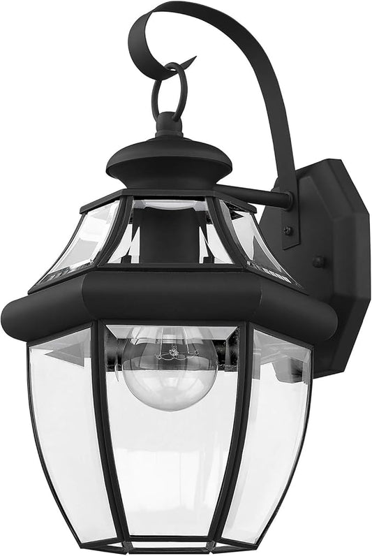 Livex Lighting 2151-04 Monterey 1 Light Outdoor Black Finish Solid Brass Wall Lantern with Clear Beveled Glass ("13"" x 8.5"" x 8.25""")