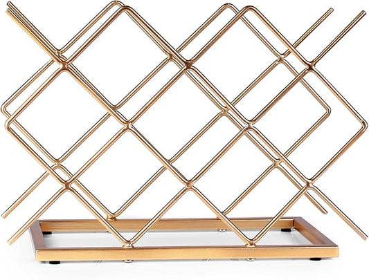 Countertop Wine Rack - 10 Bottle Freestanding Modern Gold Metal Small Wine Rack - Tabletop Wine Holder Stand for Cabinet, Pantry, Wine Bottle Storag…