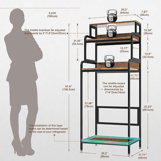 4-Tier Mini Fridge Stand with Storage,Mini Fridge Cabinet,Mini Fridge and Microwave Stand,Bakers Rack,Microwave Oven Stand with Storage,Mini Fridge Shelf for Home Office Dorm (Vintage Brown)