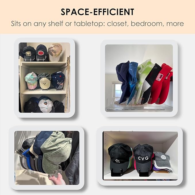 HAYVAN Hat Stand for Baseball Caps Display and Organizer - No Install Hat Organizer 2 Pack Holds 14 Baseball Caps for Closet, Bedroom, Dresser(Frosted clear acrylic)