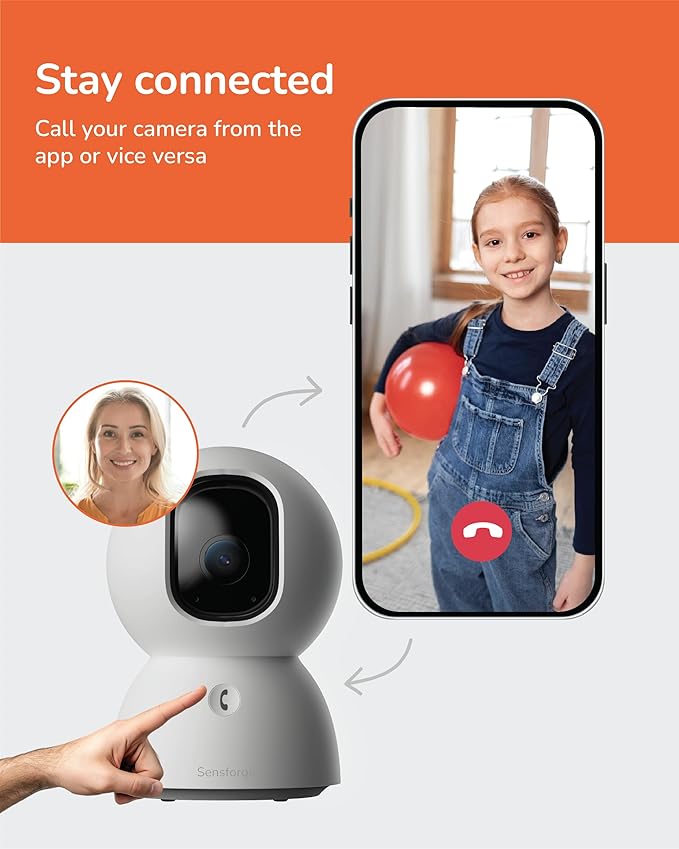 Sensforge 2.5K Indoor Pan-Tilt Dome Security Camera, 360° Coverage, AI Human & Pet Detection, Two-Way Talk, Dual-Band Wi-Fi (2.4G/5G), 64GB SD Card, Free Basic Plan, Optional Subscription (1, White)