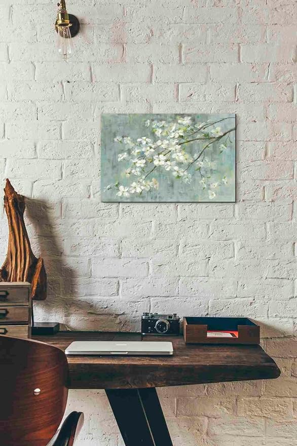 Epic Graffiti 'Dogwood in Spring on Blue' by Danhui Nai, Canvas Wall Art, 18"x12"