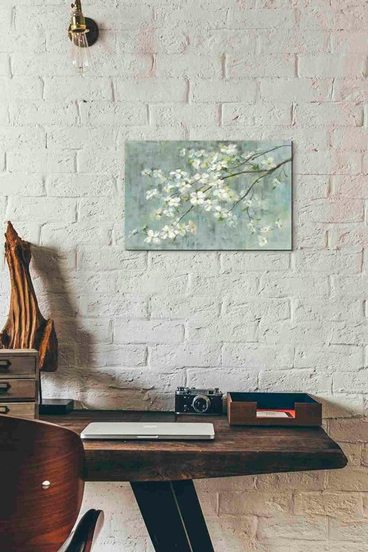 Epic Graffiti 'Dogwood in Spring on Blue' by Danhui Nai, Canvas Wall Art, 18"x12"