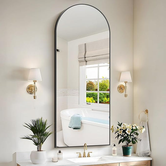 Arched Mirror, 24’’x60’’ Black Arch Mirror for Bathroom, Arched Bathroom Mirror with Frame, Modern Wall Mounted Mirror for Over Sink Mantle Bedroom Vanity Living Room Entryway