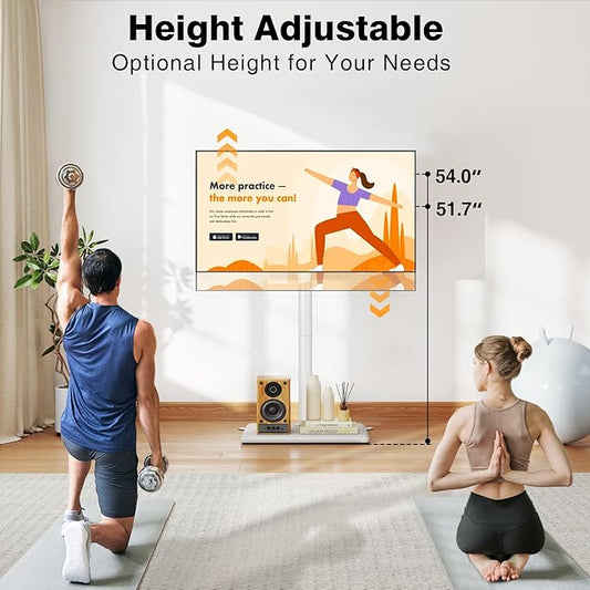 TVON Floor TV Stand with Mount for Most 32-60 Inch TVs up to 88lbs, Height Adjustable TV Floor Stand with Wood Base for Space Saving, Tall Floor TV Stand for Bedroom, Corner & Living Room, White