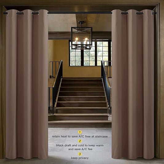 NICETOWN Sound Reducing Room Divider Curtain Screen Partition, Function Thermal Blackout Patio Door Curtain Panel, Sliding Door Insulated Curtain, Cappuccino, 5ft Wide x 11ft Long