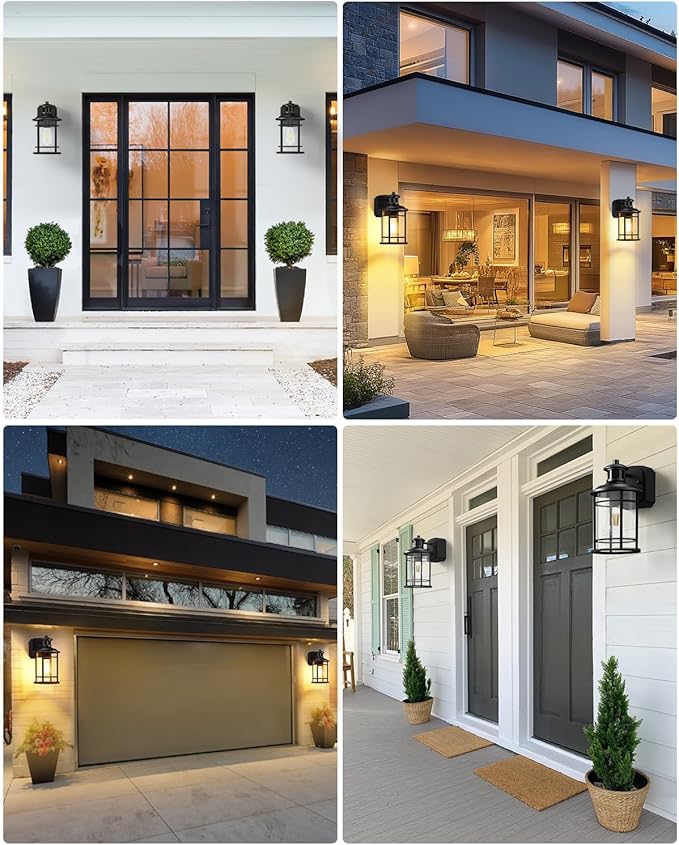 2 Pack Porch Lights with GFCI Outlet, Dusk to Dawn Motion Sensor Outdoor Lights, 3 Lighting Modes Waterproof Anti-Rust Alunmium Outside Porch Wall Light, Exterior Light Fixture for Garage Front Door