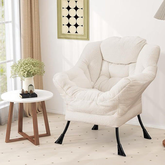Giantex Set of 2 Lazy Chairs, Modern Sherpa Accent Chair w/Upholstered Single Sofa Chair w/Armrests & Side Pocket, Leisure Reading Lounge Chair for Living Room, Bedroom, Office, Dorm (White)