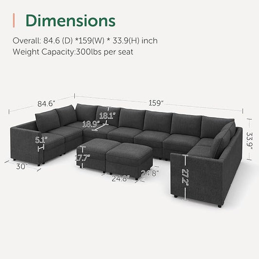 HONBAY Modular Sectional Sofa Sleeper Couch with Storage Modular Couch Convertible Couches for Living Room - Snowflake Velvet Grey