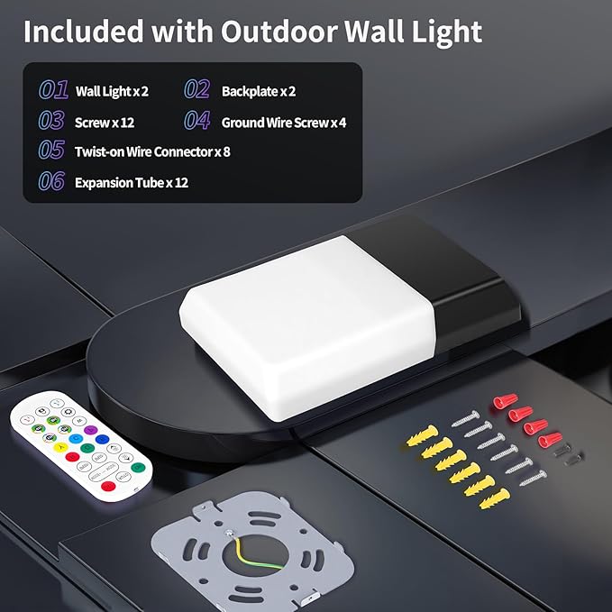 Outdoor Wall Lights RGB, 1500LM Smart Exterior Porch Sconces Wall Mounted Lighting, IP65 Waterproof, DIY Lighting for Garden, Garage and Patio - Ideal for Festivals The Christmas and Parties, 2 Pack