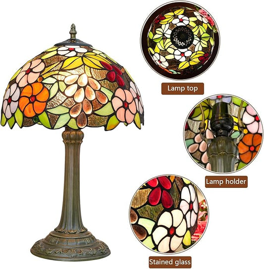 Tiffany Lamp Grape Stained Glass Table Lamp 12X12X18 Inches Grape Style Desk Reading Light Decor Beside Bedroom Living Room Home Festival Birthday Gift