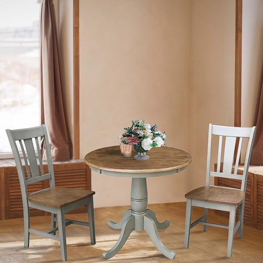 IC INTERNATIONAL CONCEPTS 30" Round Solid Wood Distressed Hickory/Stone Dining Table with 2 Chairs