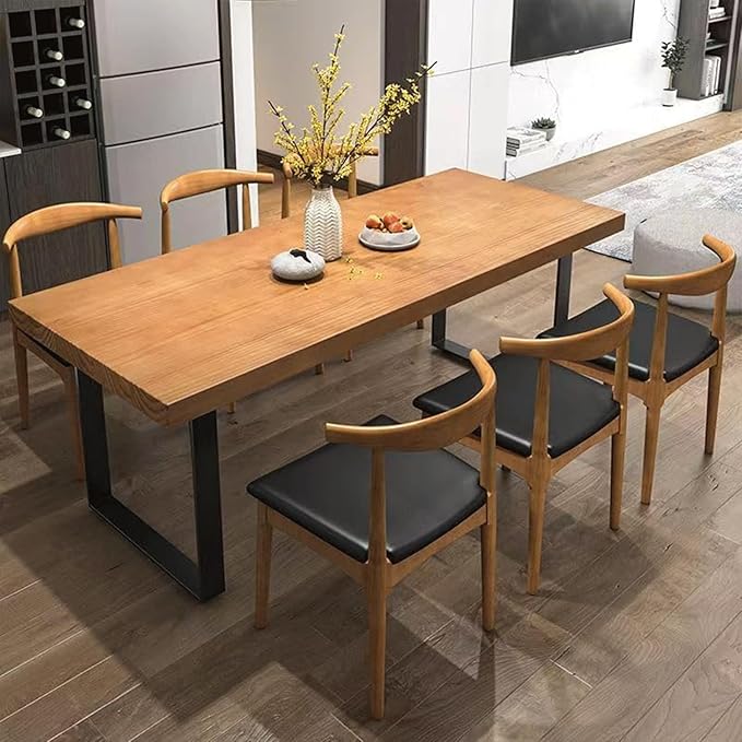 47in Modern Minimalist Solid Wood Dining Table - Sturdy Metal Base, Easy Assembly | Versatile Table for Dining Room, Living Room & Office