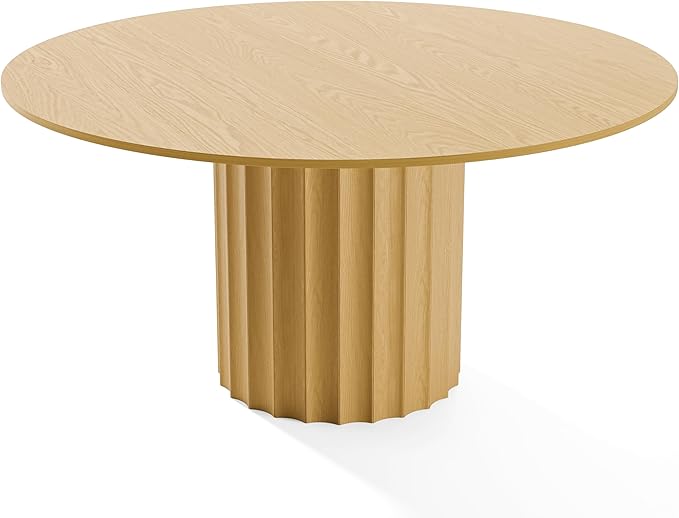Casaphoria 60" Round Dining Table, Modern Wood Kitchen Table with Cylindrical Wide Bar Concave Base for Living Room & Dining Room, Easy Assembly Farmhouse Furniture for 4-6, Oak