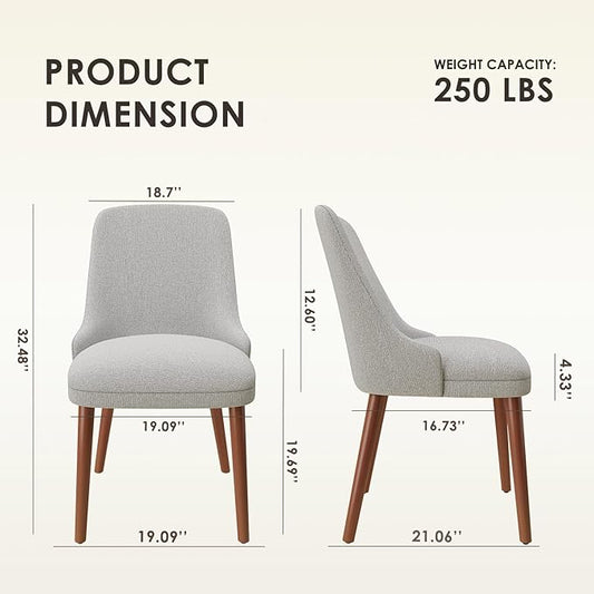 Dining Room Chair Set of 2, Upholstered Kitchen Chairs with Wood Legs, High-Back Padded Dining Chairs for Dining Room/Restaurant/Cafe, Light Grey