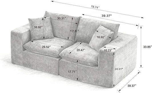 78-Inch Boneless Love Seat Couches in a Box, 2 Seat Floor Foam Cloud Sofa Modern Chenille Modular Cloud Couch W/Wide Square Armrests for Living Room Bedroom