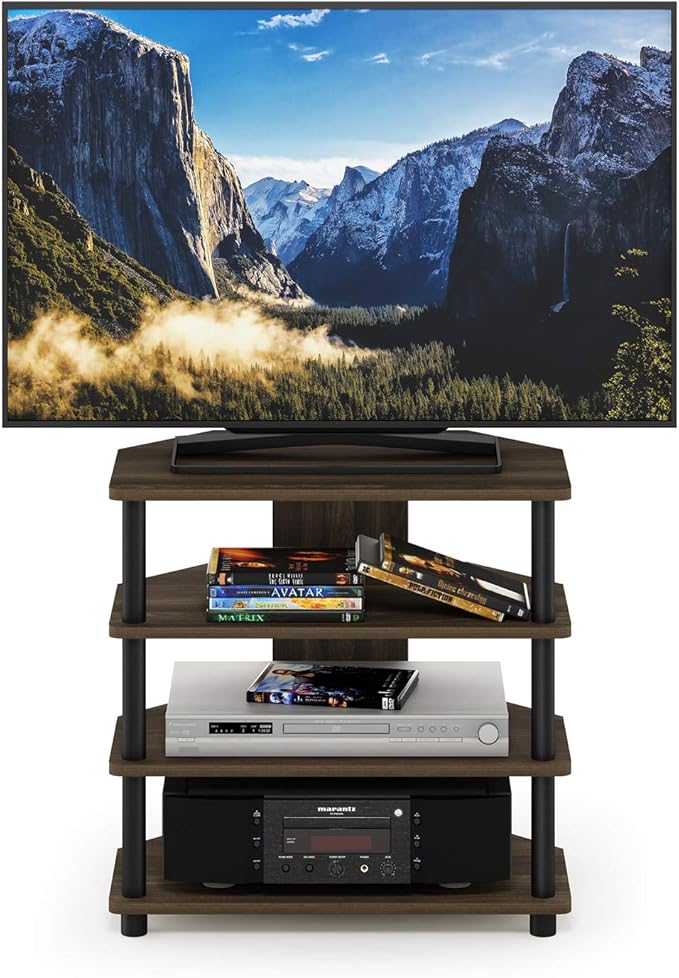 Furinno Turn-N-Tube Easy Assembly 4-Tier Petite Entertainment Center / TV Stand / TV Unit / TV Desk, Columbia Walnut/Black