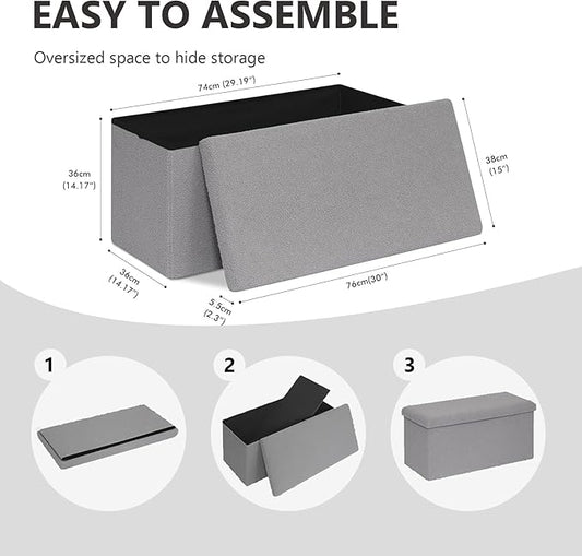 30 Inches Storage Ottoman Bench - Square Ottoman with Sherpa Top,Storage Bench for Bedroom 30" L x 15" W x 15" H-Grey