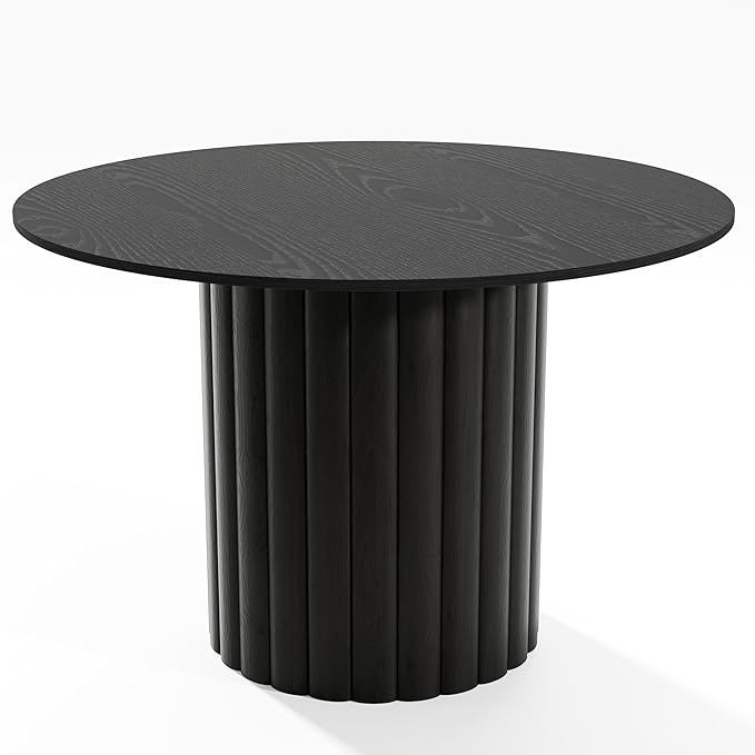 Casaphoria 46" Round Dining Table, Modern Wood Kitchen Table with Wide Column Pedestal Base for Living Room & Dining Room, Easy Assembly Farmhouse Furniture for 4-6, Black