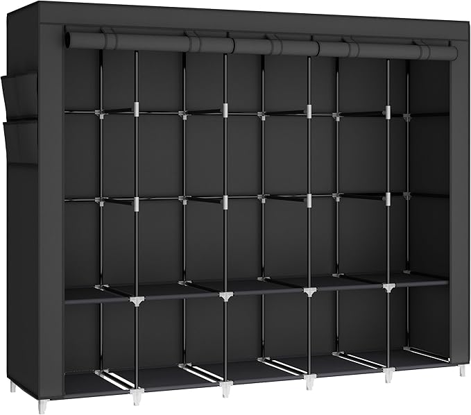 83" Extra Large Portable Closet Wardrobe, Heavy Duty Free-Standing Clothes Organizer with 10 Shelves, 5 Hanging Rods & 4 Side Pockets - Dustproof Fabric Cover, Black