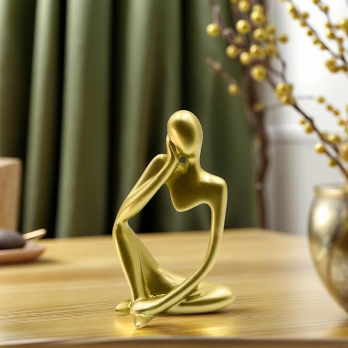 Gold Home Decor Thinker Statue Accents, Bookshelf Thinker Statue Office - Abstract Art Sculptures Coffee Table Figurine - Reading Minimalist for Coffee Table Desk for Living Room Office Bedroom (Gold)