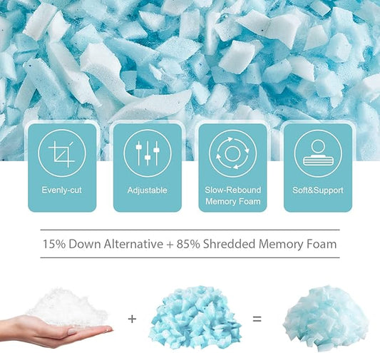 Meoflaw Cooling Queen Size Pillow, Shredded Memory Foam, Supports Back & Side Sleepers, Adjustable with Washable Cover
