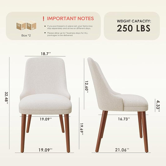 Dining Chairs Set of 6, Upholstered Dining Room Chair with Wood Legs, High-Back Padded Kitchen Chairs for Dining Room/Restaurant/Cafe, Beige