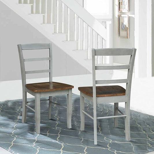 IC INTERNATIONAL CONCEPTS Set of 2 Solid Wood Madrid Ladderback Chairs in Distressed Hickory/Stone