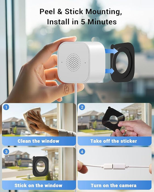3MP 2K Window Camera, WiFi Indoor Cameras for Home Security with Blacklight Max Color Night Vision, AI Human Vehicle Detection, Plug-in, 911 Emergency Dispatch, Easy Install