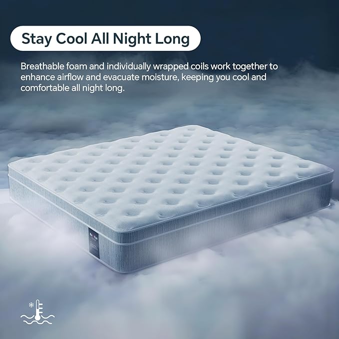 Twin Mattress, 12 Inch Hybrid Mattress in a Box, Cooling Gel Memory Foam and Individual Pocket Springs, Soft & Breathable, Pain Relief, Fiberglass-Free, CertiPUR-US Certified-Medium Firm