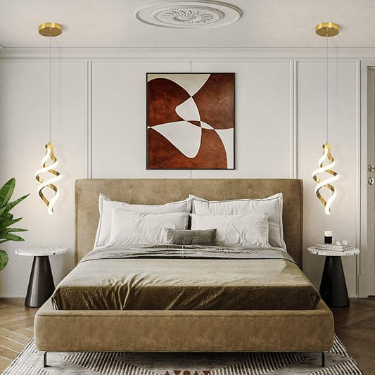 Modern LED Pendant Light Fixture, 15W Spiral Led Chandelier Hanging Lamp, 4500K Pendant Lights Kitchen Island, Adjustable Height Pendant Light for Dining Room Bedroom Kitchen Island Cafe