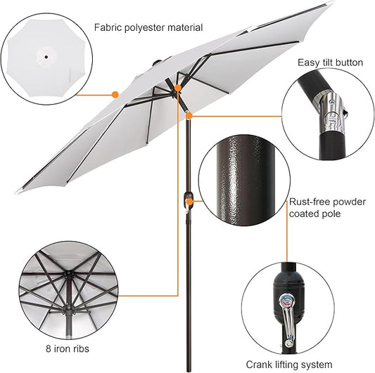 Blissun 9' Outdoor Patio Umbrella, Outdoor Table Umbrella, Yard Umbrella, Market Umbrella with 8 Sturdy Ribs, Push Button Tilt and Crank