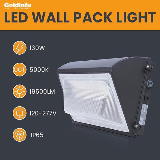 130W LED Wall Pack Light with Photocell 4Packs, 5000K 19500LM, Commercial Security Flood Lighting Outdoor LED Wall Lights Exterior Fixture for Parking Lot Yard Warehouse, DIM,100-277VAC,ETL Listed